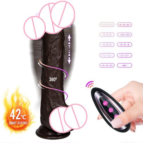 Black Realistic Vibrating Dildos Suction Cup Silicone Thrusting Telescopic Dildo Vibrator For Women
