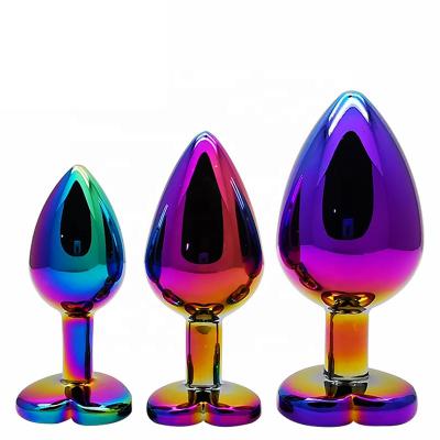 Colorful Rainbow Heart Crystal Metal Anal Butt Plug Sexy  For Women