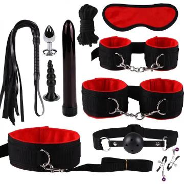 Exotic Sex   Games Bondage Set Bdsm Kit Handcuffs  Whip Gag Tail Plug Vibrator Women Accessories