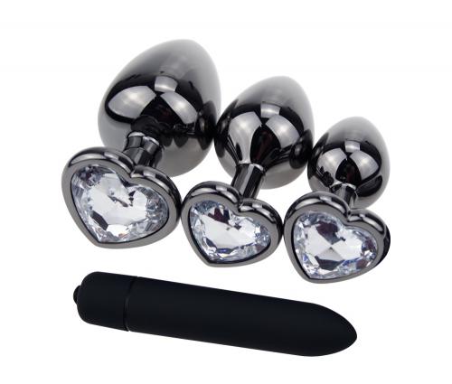 Gun Black Plating Metal Anal Plug  Heart Base Jewelry Dildo Vibrator Prostate Massager Bullet Butt For Men