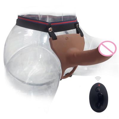 Hollow Strap On Realistic Dildo Vibrator For Men Condom Enlargement Delay Ejaculation Penis Sleeve