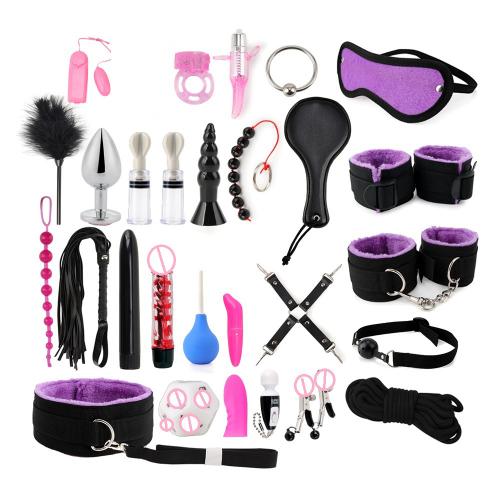 Sexy Anal Beads Condoms Nipple Clamps Handcuffs Whip Rope Vibrator Bondage Kits Set For Couples Sex Games Fetish