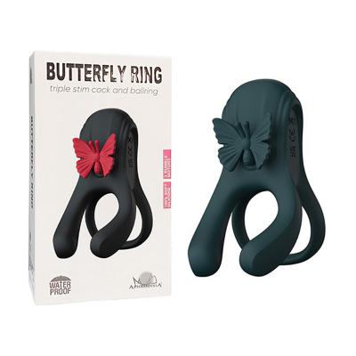 Sex  Penis Ejaculation 10 Mode Vibrating Cock Ring Butterfly For Men