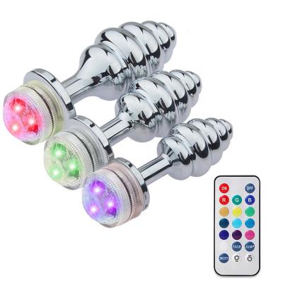 Wireless Remote Glow Led Light Dildo Thread Metal Butt Anal Plug Bdsm  Erotic  For Women