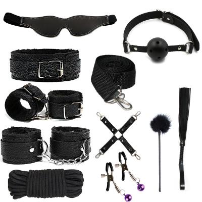 10pcs Adjustable  Bdsm Sex Harness Bondage With Handcuffs Collar And Blindfold Feather Tickler For Women Couples