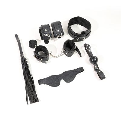 6 Pcs Bdsm Bondage Gear Kits Fetish Handcuffs Ankle Cuff Collar Blindfold Whip Ball Gag For  Games Couples