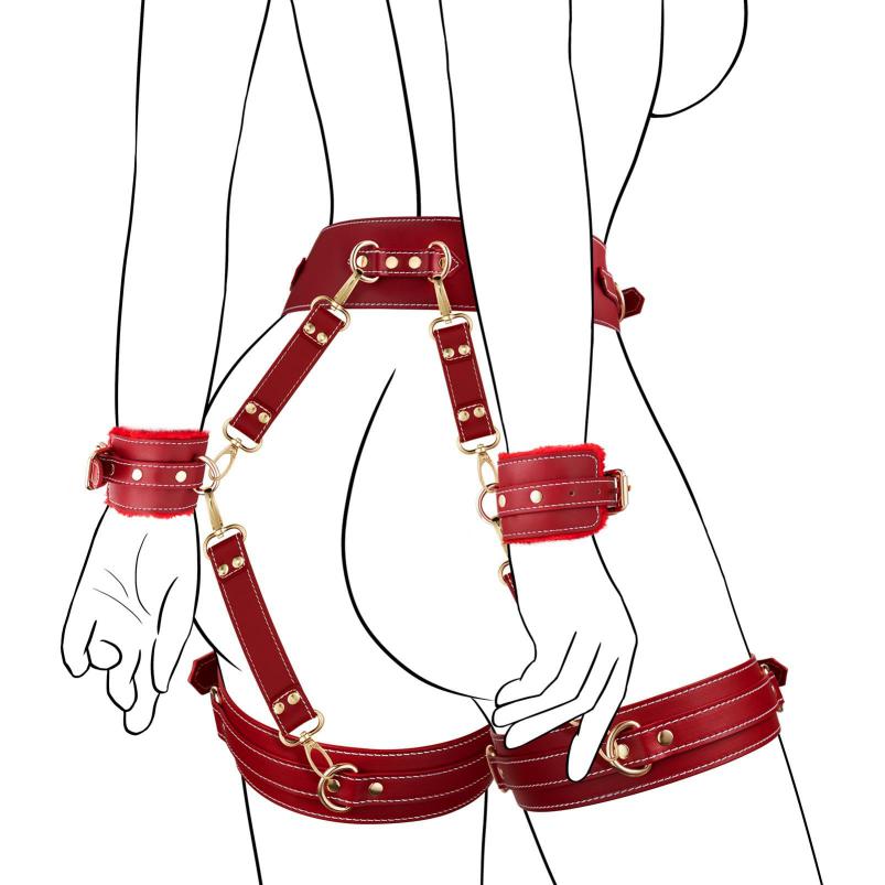 Adjustable  Bdsm Harness Collar 6pcs Leather Bondage Set Ankle Thigh Cuffs Cross Waist Strap For Women
