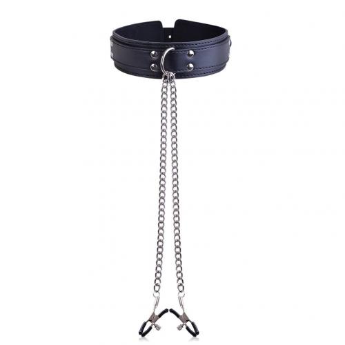 Sm Bdsm  Set Stainless Steel Nipple Clamps Neck Collar Leather Restraints Bed For Women Bondage Gear
