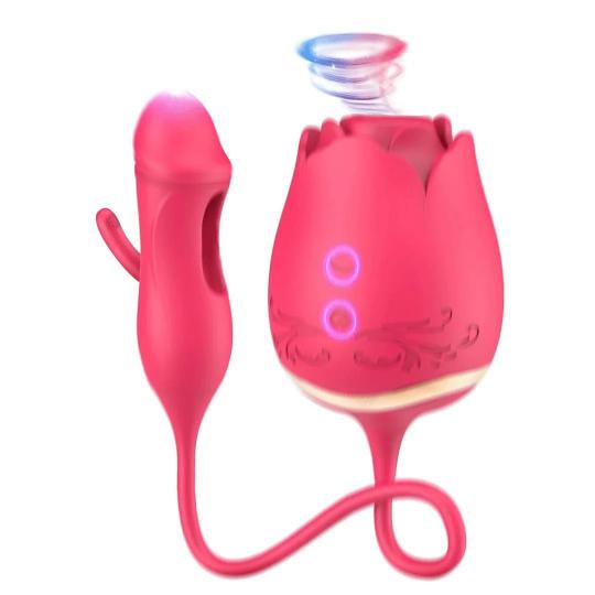 2 In 1 Love Egg With Dildo Masturbator Clitoris Stimulate Female  Rose Shape Silicone Vibrator