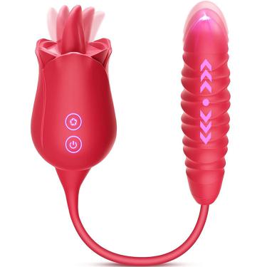 2 In 1 Rose Clitoral Tongue Licking Vibrator  Women Nipple Stimulator Double G-spot Massager Vibration