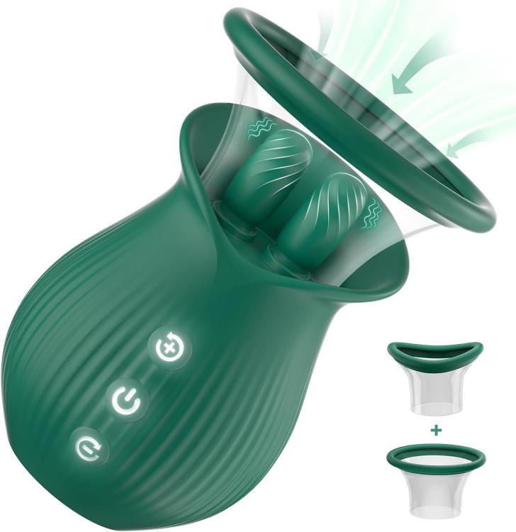 3in1 Rose  With 2 Suction Cups The Tongue Vibrator  For Woman Silicone  G-spot