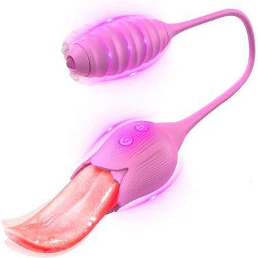 Rose Tongue Shape Vibrator 10 Frequency 2-in-1 Soft Real Massager With Licking  Clitoral Stimulator Jumping Egg