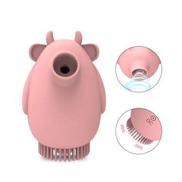 Cute Mini Cow G-spot Nipple Clitoral Stimulator  2 In 1 Calf Shaped Vibrating Egg Sucker Sucking Vibrator For Woman