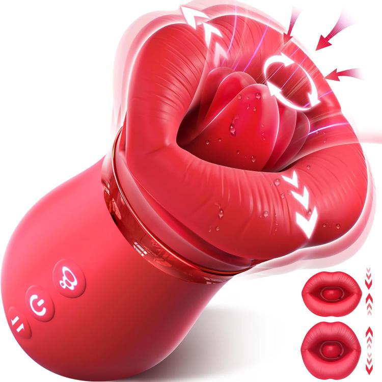 Rose Vibrator With Tongue 4 In 1 Stimulator Orgasm Clitoral Sucking Licking Big Mouth  For Women