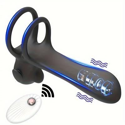 Unisex  Male  Wireless Electric Double Ring Penis Cover Sharing Vibration Delay Licking Dog Lock Better