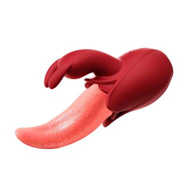 Wholesale   2 In 1 Rose Tongue Licking Rabbit Vibrator Dildo Clitoris Saxy For Women