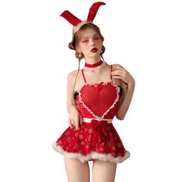 Wholesale European And American Sexy Seductive Ladies Lingerie Red Christmas Dress With Suspenders Lace Sex Underwear