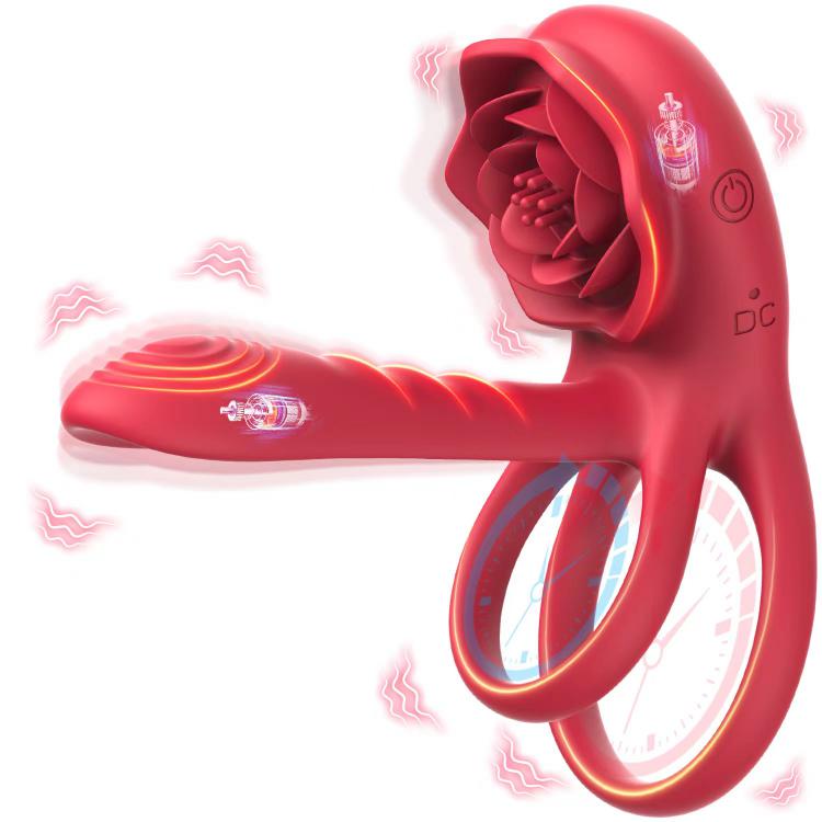 9-frequency Silicone Clitoral Stimulator  Internal External Double Vibration With Vibrating Ring Stretchy Testicle