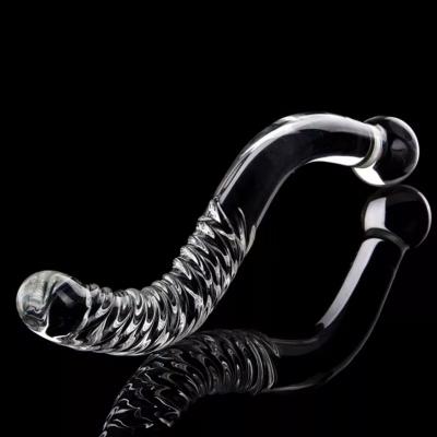 Custom Borosilicate Yoni Glass Massage Wand Long S-type Curved Dildo Crystal Butt Plug Anal  For Women