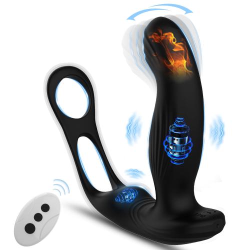 Prostate Orgasm Massager Rear Court Double-ring Anal Plug Vibrator Warming Male Masturbation Device  -silicone