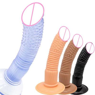 Realistic Female Masturbation Dildo Large Suction Cup Threaded Bead Egg-free Design Soft Mini Fake Penis For  Anal Play
