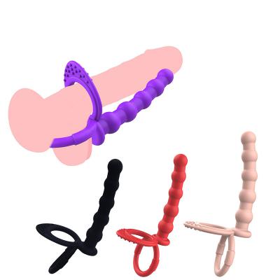Sampro Double Ring Silicone Penis Shared Prostate Anal Plug With Rear Court Bead Lock   For Men Women