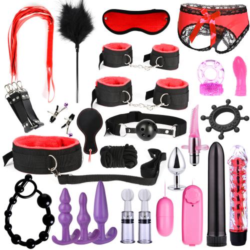 Sampro Sex  Erotic  For S Bdsm Bondage Set Handcuffs Nipple Clamps Gag Whip Rope Couples