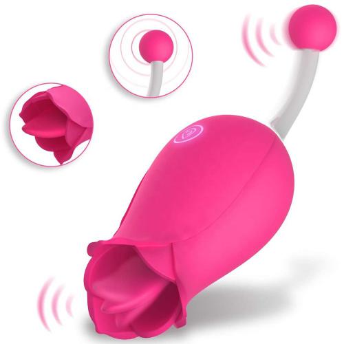 2 In 1 Rose  Quick Orgasm G-spot Clitoral Vibrator Female Clitoris Tongue Stimulator For Women