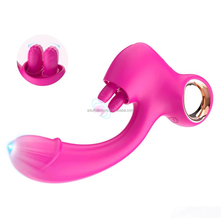 2 In 1 Tongue Licking & Vibrating Rose Sex Clitoral Stimulator G Spot Dildo Vibrators   For Women