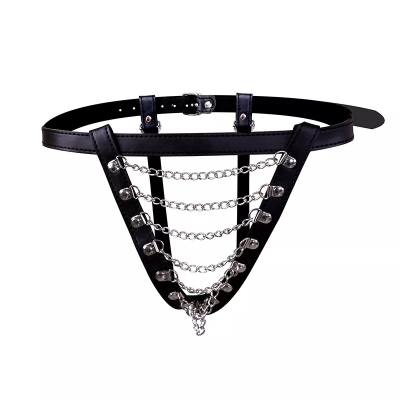 Bondage Pants Leather Rivet Iron Chain Men