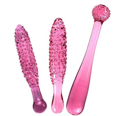 Glass Pink Raised Point Sex Anal Plug Stick   For Female Masturbation Crystal