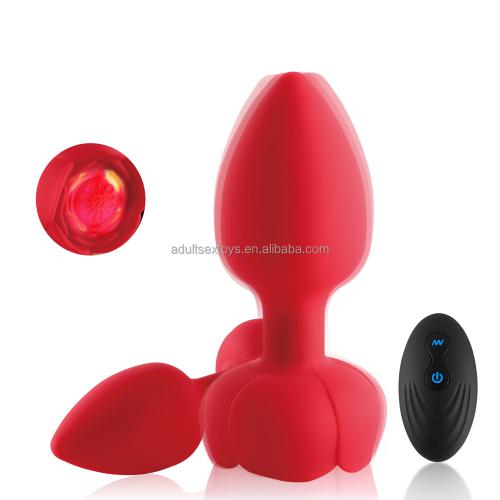Quality Silicone Rose Butt Plug Vibrator With Led Light 10 Vibration Modes Remote Control Anal  For Women And Men