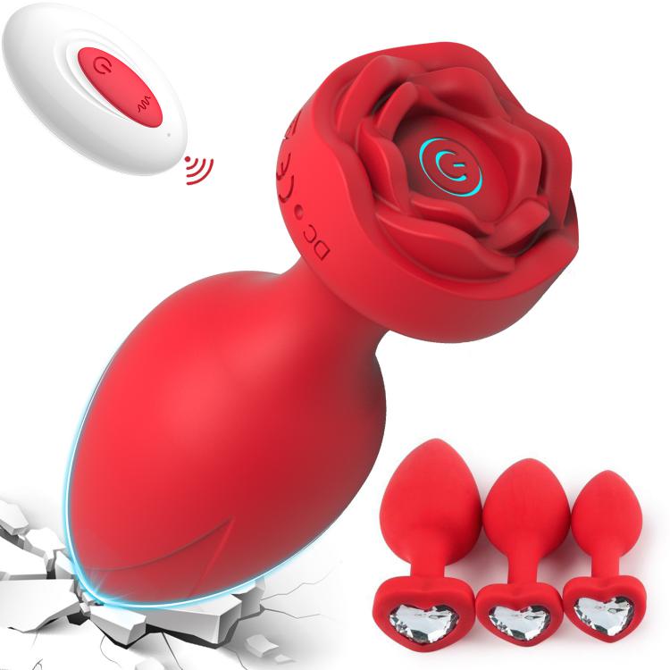 Female Charging 10 Frequency Remote Control Vibration Anal Plug Rose Set Masturbation