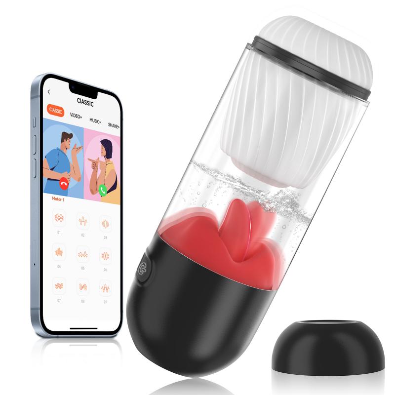 Vibrating Long Distance Multi-frequency Tongue Licking Rotary App Control  Male Masturbator