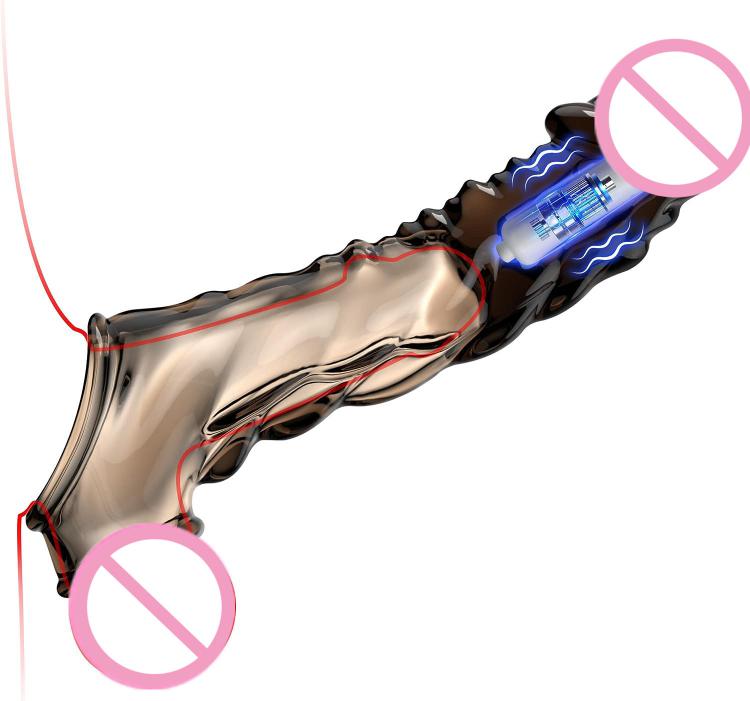 For Men Reusable Condom Realistic Dragon Crystal Cock Sleeve Vibration Penis  Extender