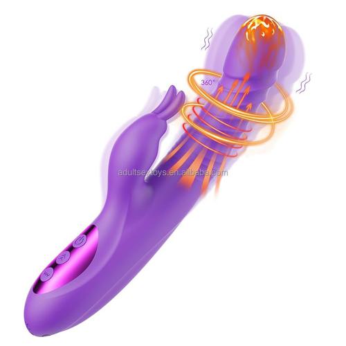 Warm Heating Bunny Ears Thrusting G Spot Vibrator Rotation Rabbit  Dildo For Women
