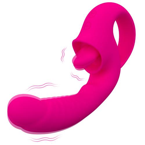 2-in-1 Women's Clitoral G-spot Stimulating Dildo Vibrator 10-speed Usb Power Real Swinging Tongue Design Pink