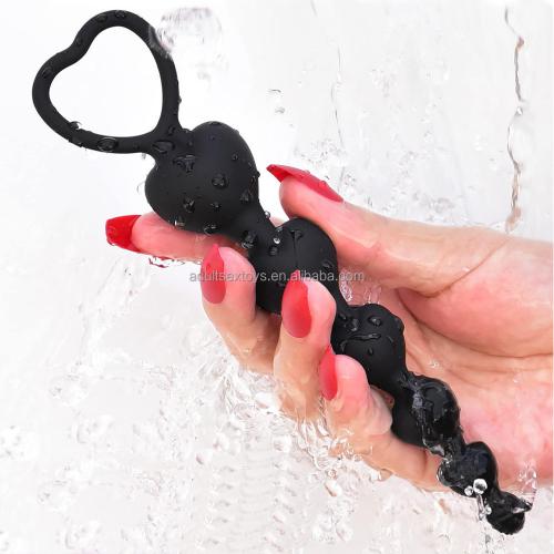 7.28" Long Anal Plug Heart Shape Silicone Flexible Graduated Beads Butt  For Men Women