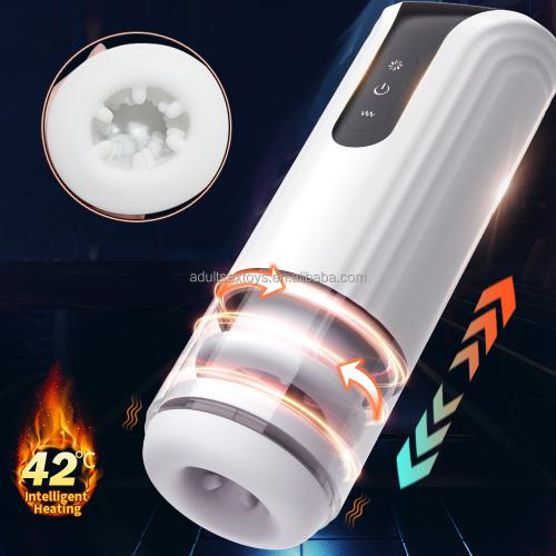 Automatic Thrusting & Rotating Male Masturbator Warm Realistic Textured Pocket Pussy Sex Machine  For Men