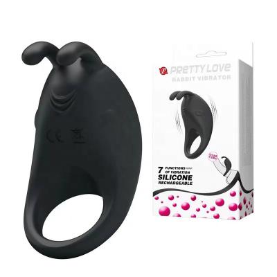 Bunny Rabbit Silicone Penis Ring With Clitoris Stimulation Rechargeable 7 Modes Vibrating Cock Rings For Men