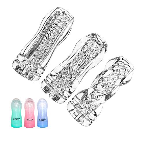 Clear Manual Sucking Extrusion Male Masturbator Portable Transparent Pocket With Realistic Vagina Textured  Masturbation Sleeve