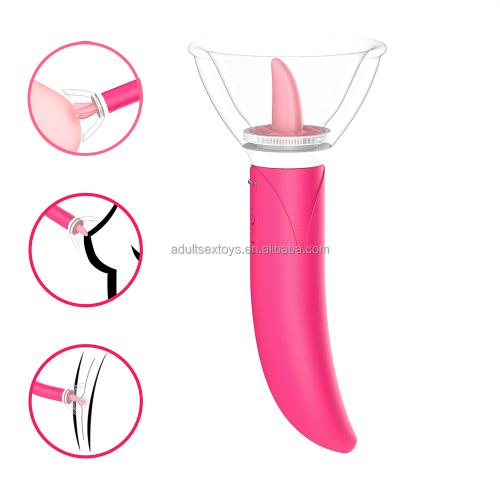 Double Modes Suction Cup Realistic Vibrating Tongue Vibrator Pleasure  Licking Vibrators  For Woman