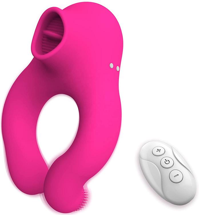 Gift Packaging Tongue Licking Clitoral Stimulation Vibrating Male Cock Ring  For Men Couple