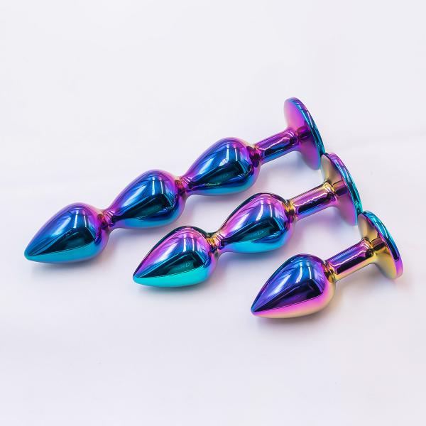Jewelry Design Prostate Massager Mens Anal Trainer Pack Of 3 Stainless Steel Metal Beads Butt Plug  For Couples