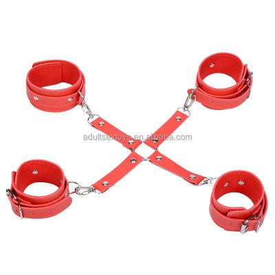 Safe  Leather Bondage Restraints Cross Handcuffs And Anklecuffs For Women's Sm