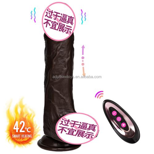 Smart Heated Suction Cup Black Realistic Vibrating Dildos,3 Telescopic Speeds & 9 Vibrations Thrusting Dildo For Women